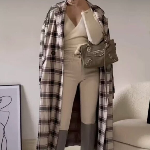 ZARA WOMEN PLAID KNIT COAT OVERSIZED CHECK DOUBLE BREASTED 6873/159 ECRU M NWT - Picture 2 of 9